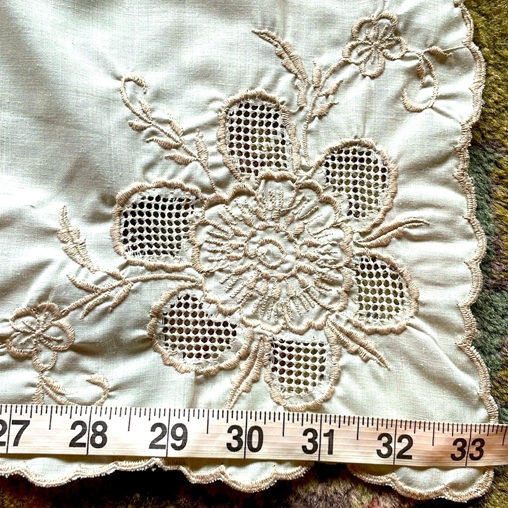 9-pc Antique Vintage Madeira Napkins & Table Runner Cream Ivory Tonal Stitching - Picture 6 of 8